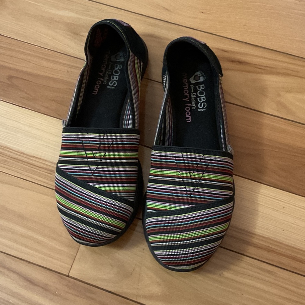 Bobs by Skechers Women Size 6 Flats Striped Multicolor Comfy Memory Foam Hippie